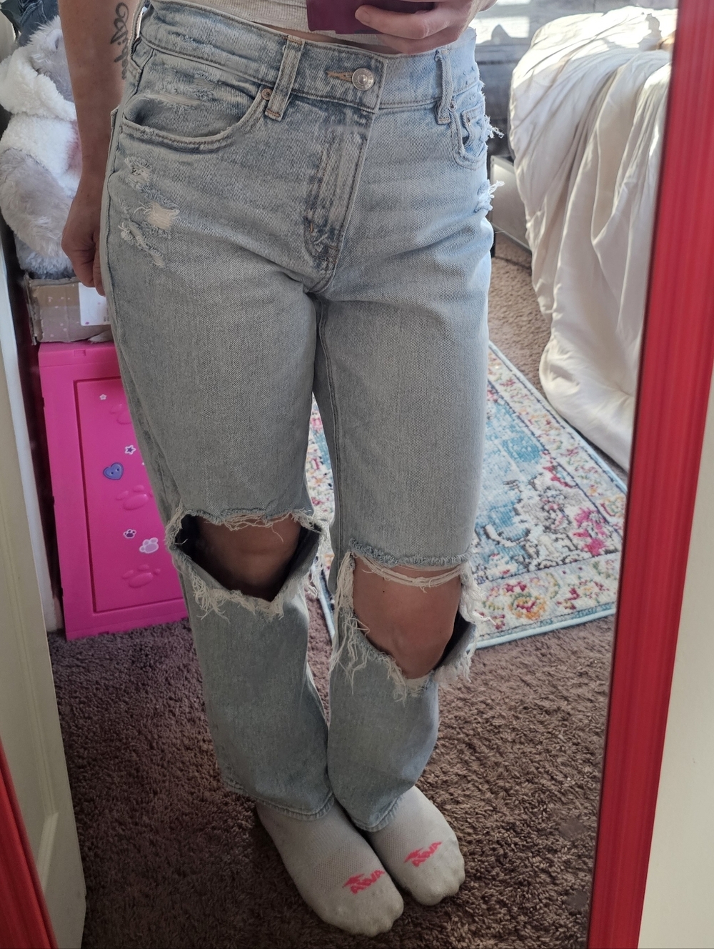 American Eagle Outfitters Light Blue Distressed Straight Leg Jeans